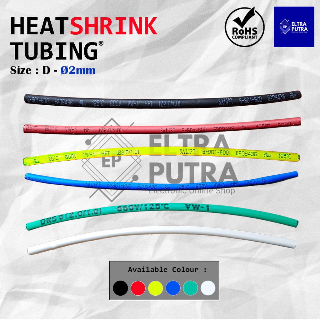 HEATSHRINK 2mm Warna Warni LENGKAP Ecer, Selongsong Selang Bakar  ISOLASI BAKAR (1 Meter)