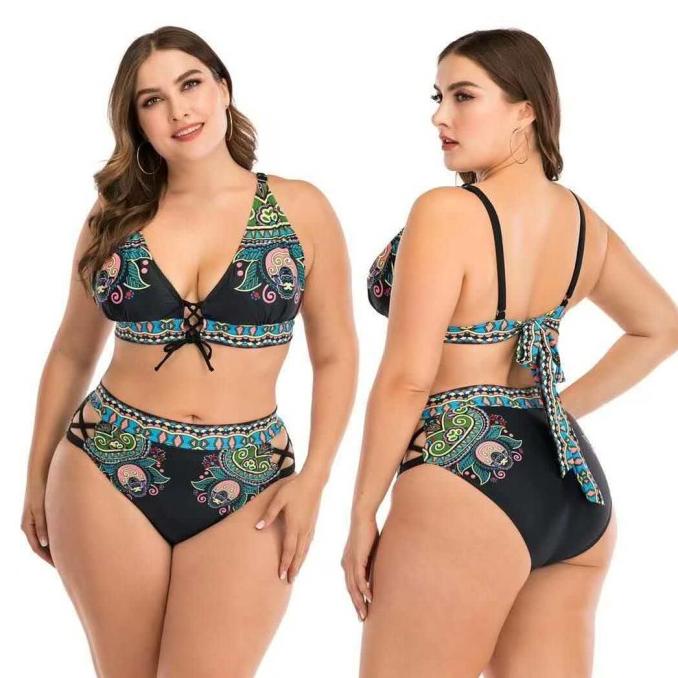 BIKINI BIKINI IMPORT WANITA BLACK COLORFUL TRIBAL TALI JUMBO BIG SIZE BESAR BIKINI BEACHWEAR WANITA