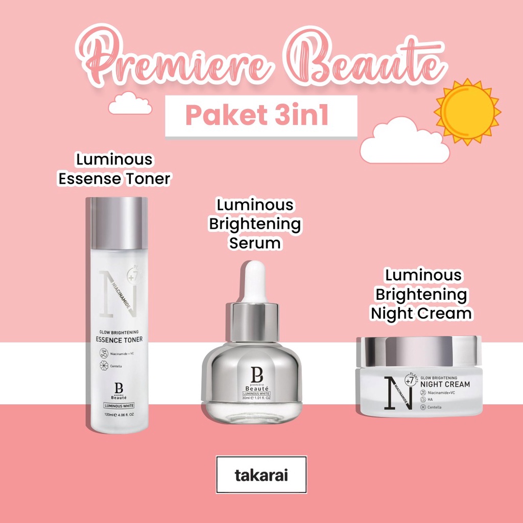 [ORI] Premiere Beaute Paket 3in1 Treatment Perawatan Wajah Toner + Serum + Night Cream Skincare Series - BPOM