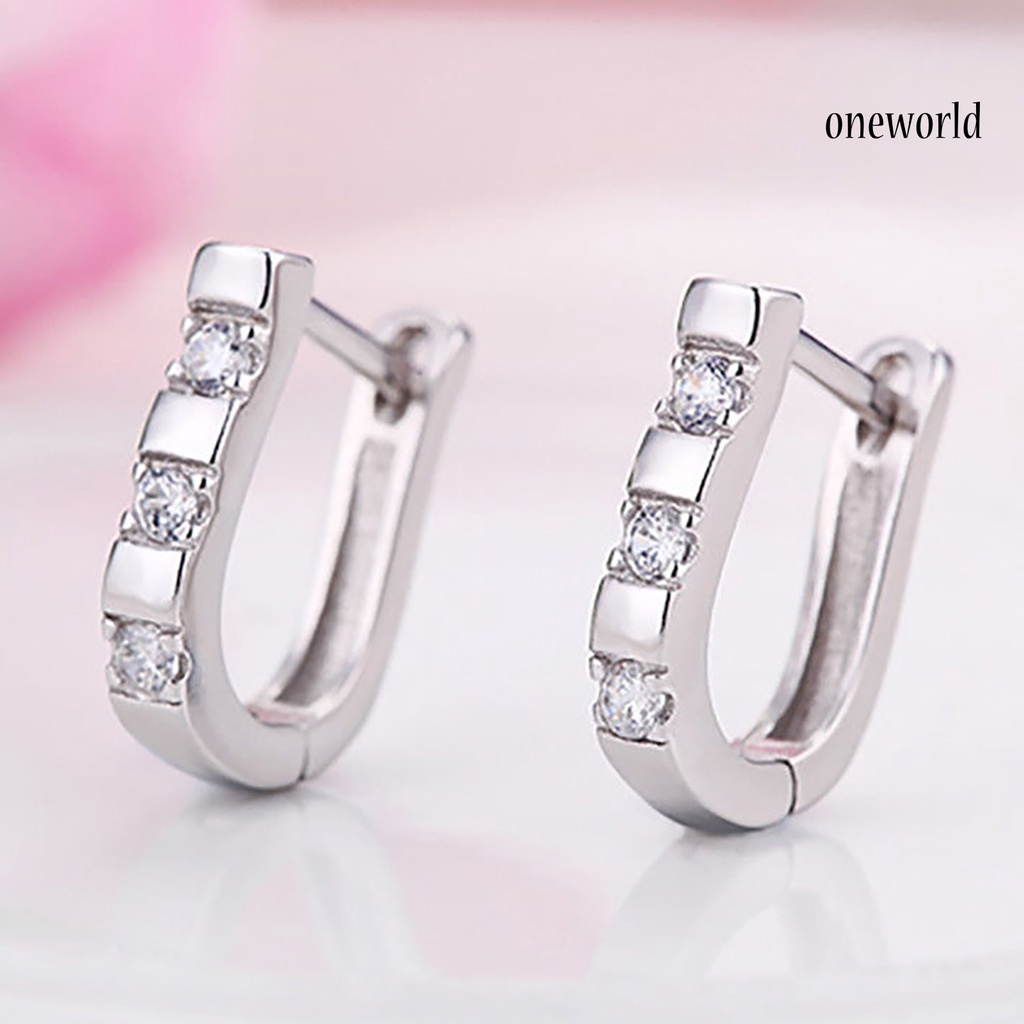 OW@ 1 Pair Fashion U-Shape Cubic Zircon Inlaid Women Charm Jewelry Party Piercing Earrings