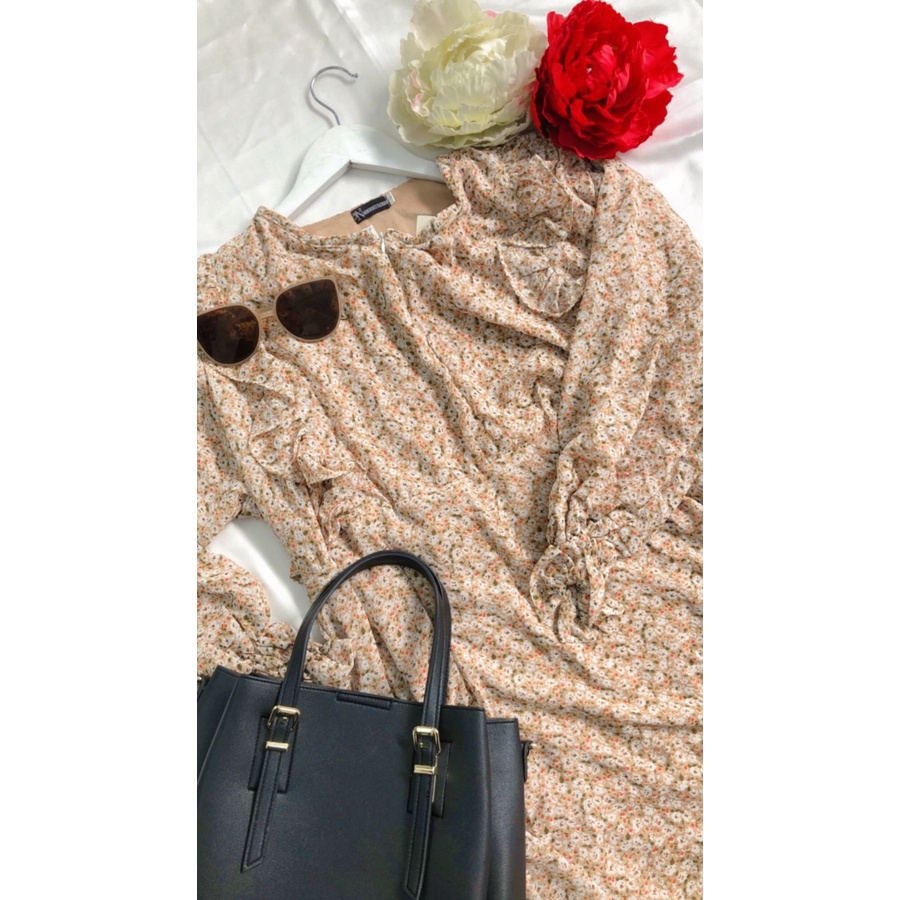 GAMIS CERUTY BABYDOLL MOTIF BUNGA KECIL LENGAN BERENDA