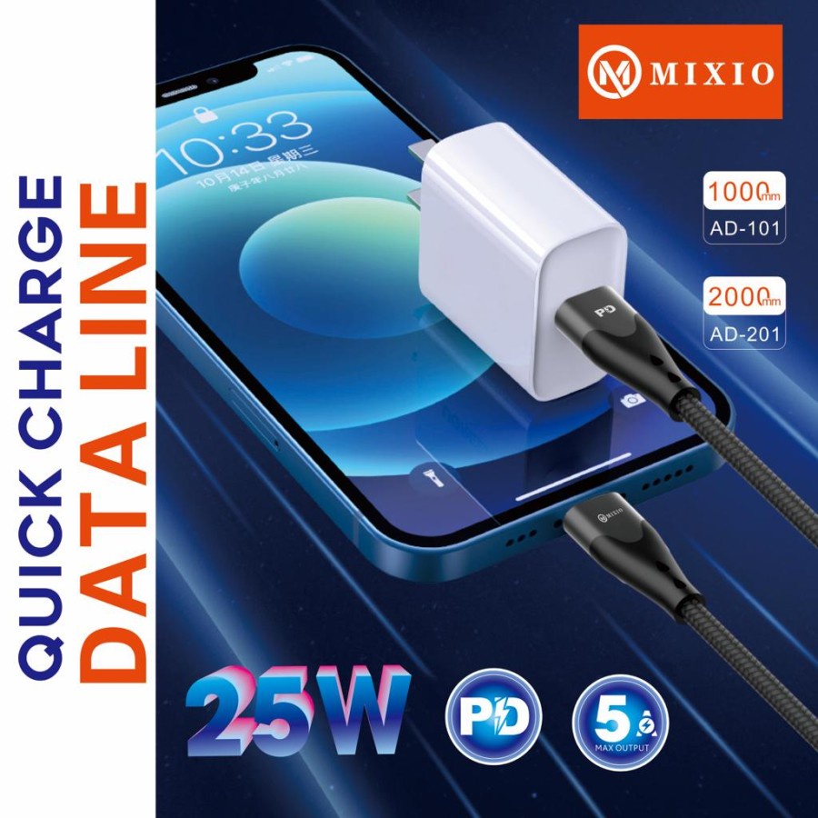 MIXIO AC100 KABEL DATA TYPE C TO TYPE C FAST CHARGING 25W 5A - 1meter