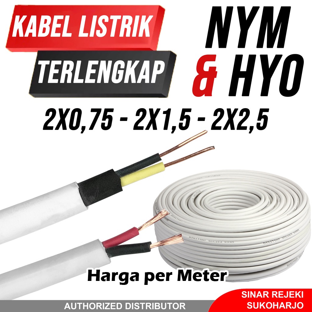 KABEL NYM 2X1.5 &amp; HYO 2X0.75 2x1,5 2x2,5 Kabel Listrik isi Kawat &amp; Serabut 2X1,5 2 X 1.5 1,5