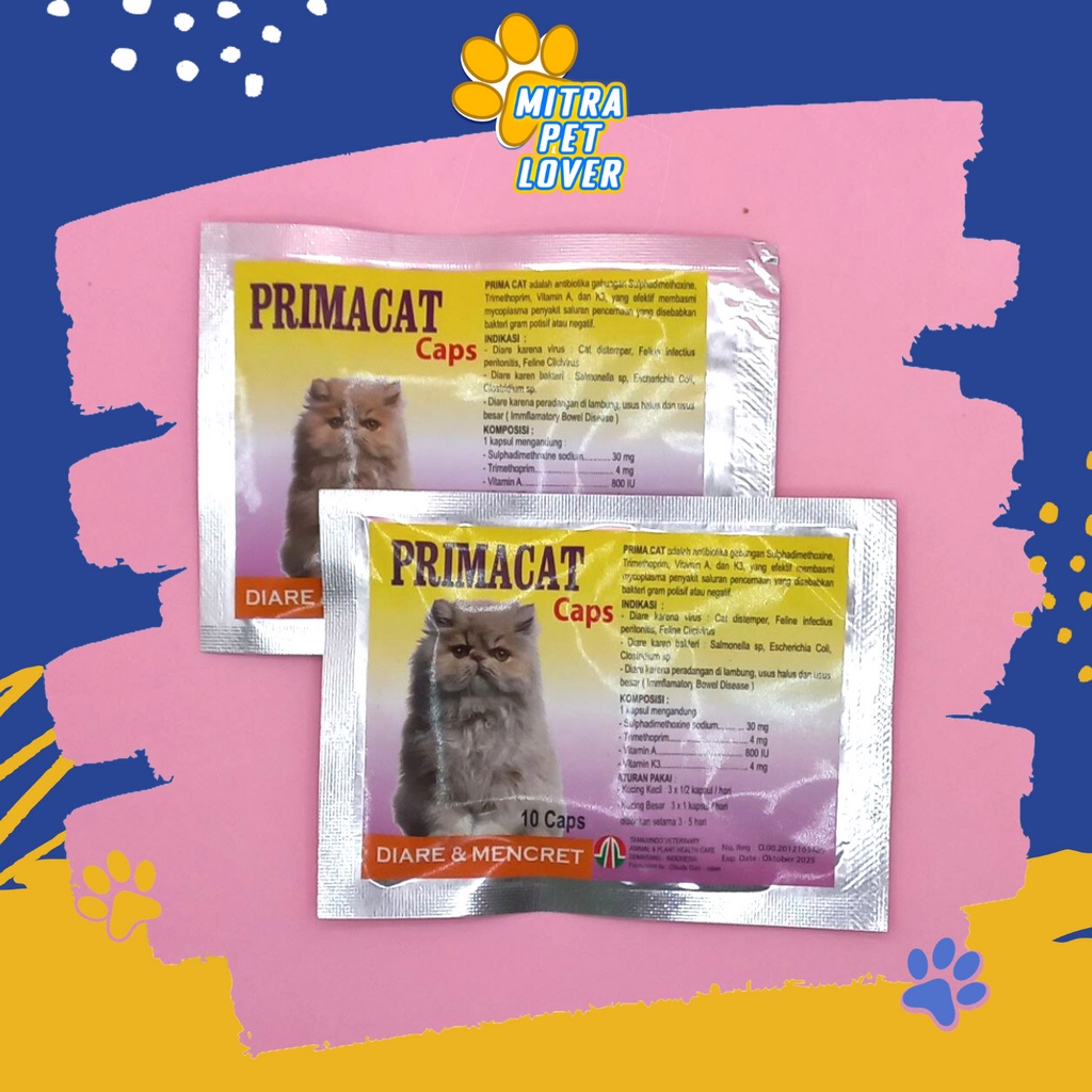 OBAT PENCERNAAN KUCING - PRIMACAT CAPSULE ORIGINAL - SUPLEMEN ANTI VIRUS 10 KAPSUL UNTUK DIARE MENCRET , PRIMA CAT KITTEN  PET ANIMAL HEALTHCARE AND VETERINARY TAMASINDO OBAT KESEHATAN DAN VITAMIN TERNAK HEWAN BINATANG PELIHARAAN MITRAPETLOVER