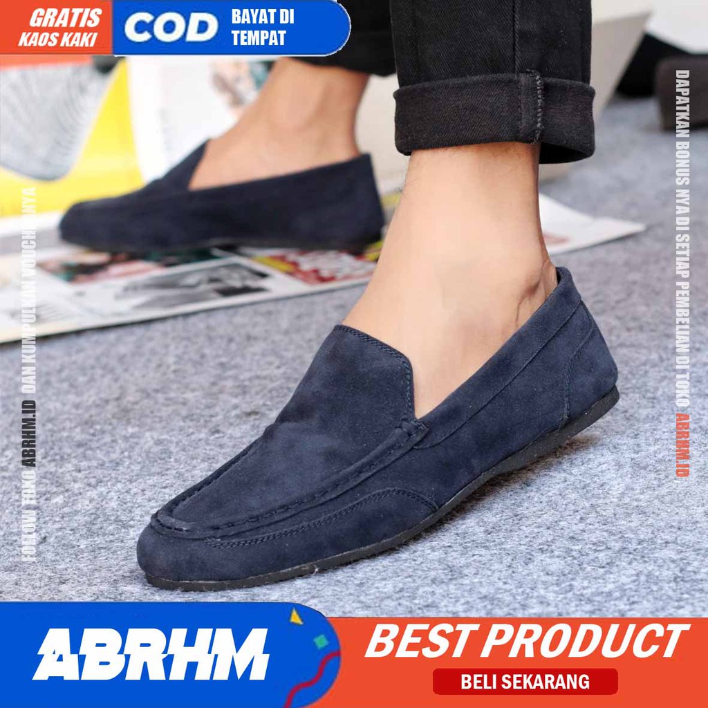 ABRHM x MODNEK Sepatu Slip On Pria Kulit Suede Sintetic Sepatu Pria Casual Pantofel