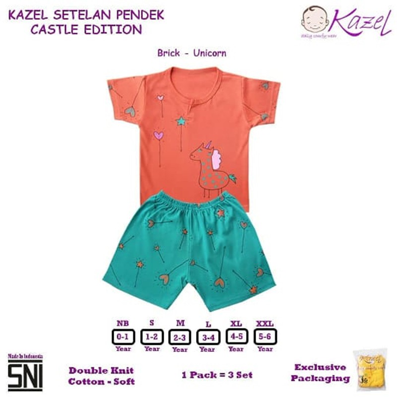 Kazel Setelan Pendek Castle edition Girl 3pcs Baju Bayi Perempuan