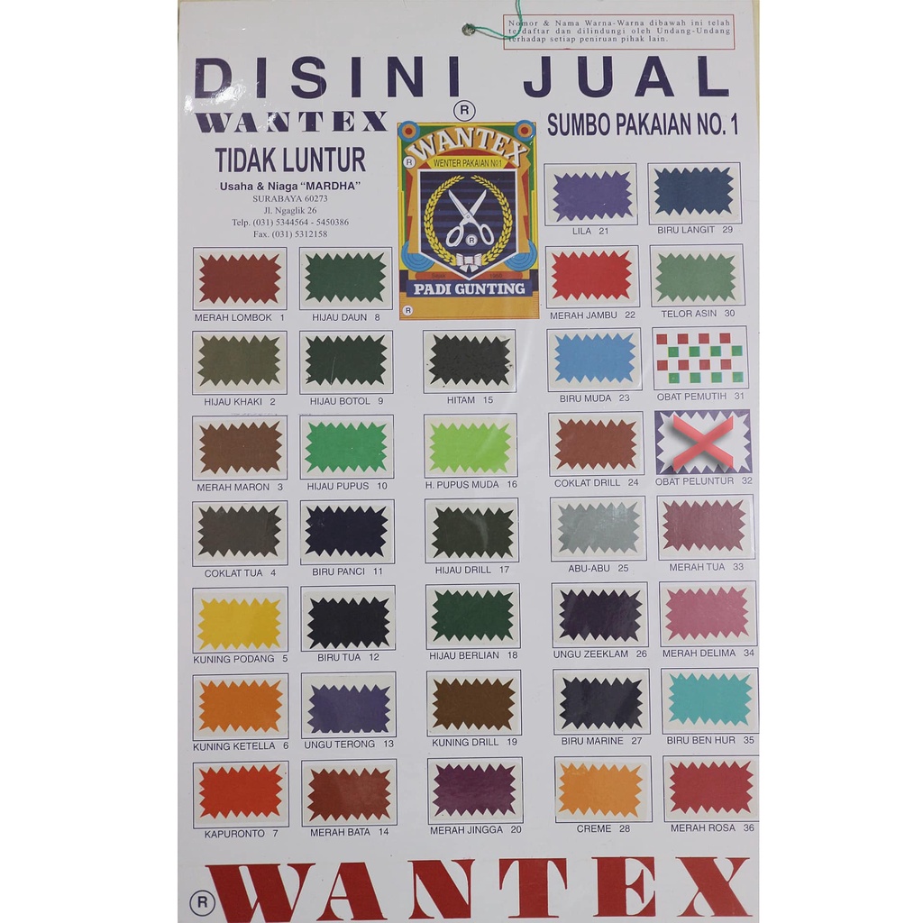 Wantex Pewarna Pakaian/Kain Wenter No. 1 Tidak Luntur Original