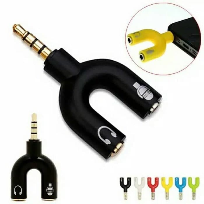 Audio Splitter U Jack 3.5 mm to dual female U Shape 2 in 1 ( Mic &amp; Audio ) Connector