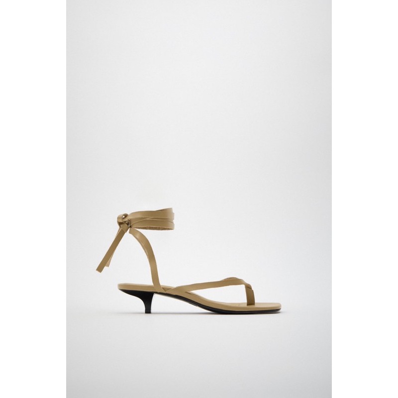 (ORI) Zara Strappy Leather Sandal with Kitten / Sandal Kulit Asli / Sandal Jepit Tali / Kitten Heels