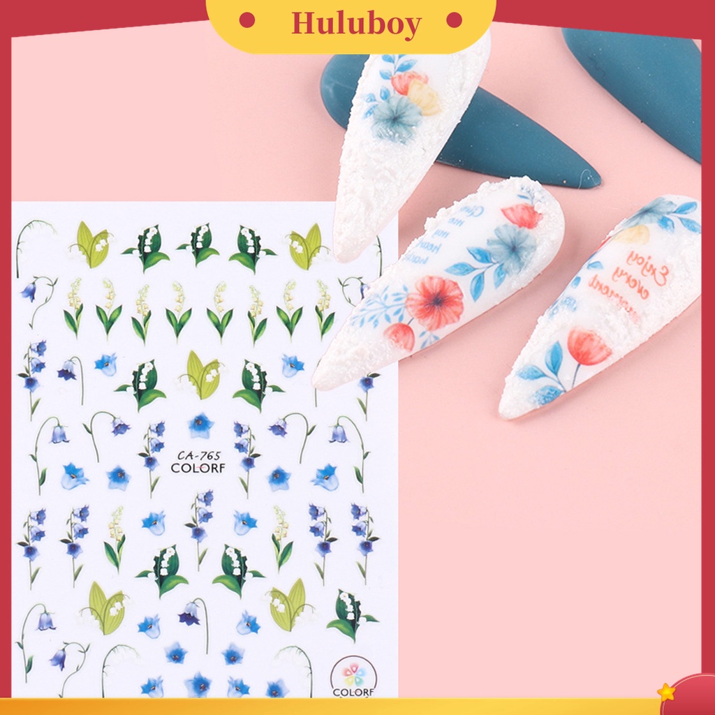 Huluboy Huluboy♡ Stiker Kuku Motif Bunga Daun Burung Butterfly Warna-Warni Untuk Dekorasi Manicure