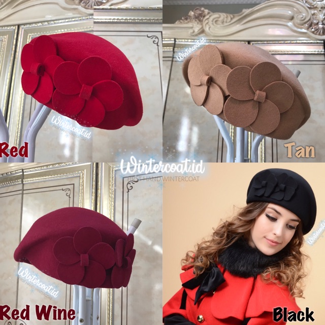 Beret Hat Winter Fashion Pramugari Stewardess Wanita Cewek Topi Musim Dingin Import Korea