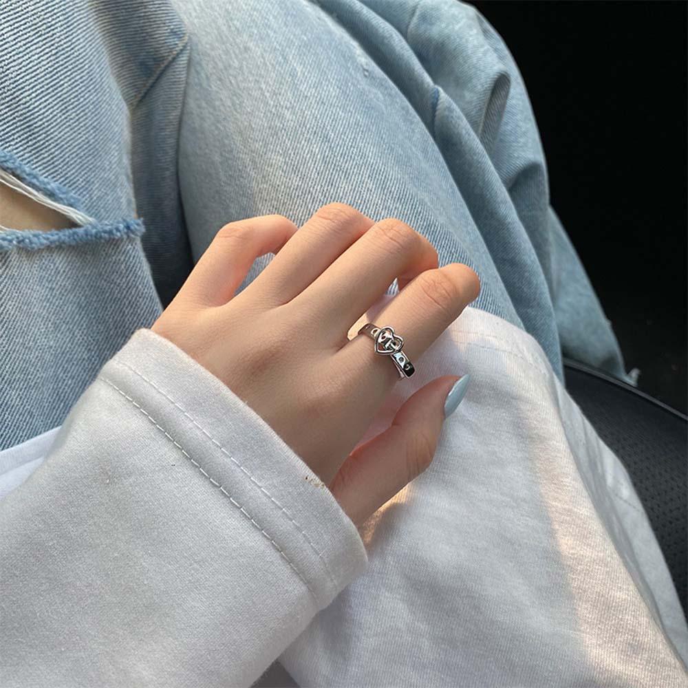 Needway   Cincin Terbuka Punk Temperamen Sabuk Gesper Berongga Jantung Korea Beruang Jari Cincin