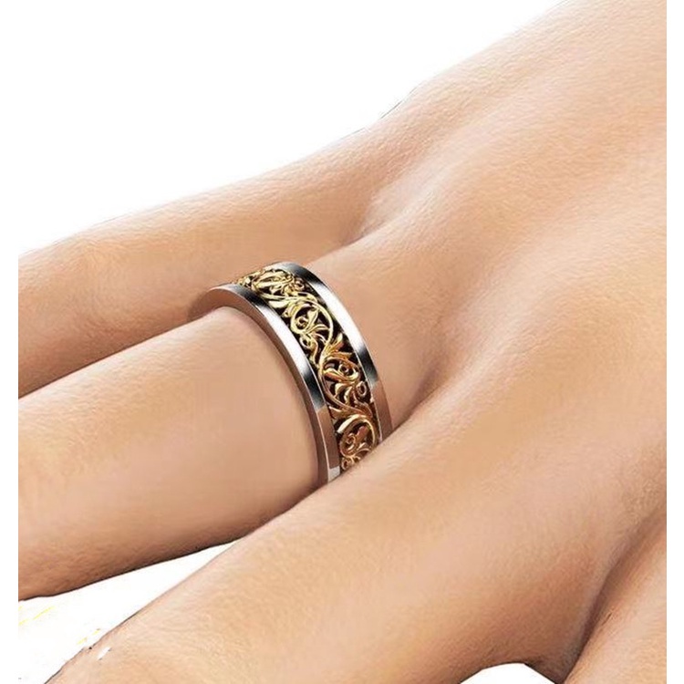 Simple two-color pattern hollow carved ring, popular exquisite jewelry