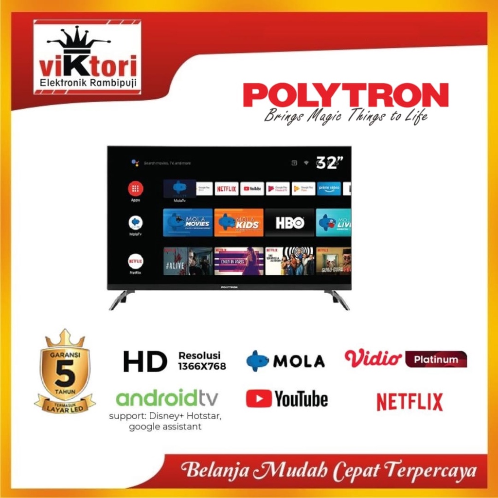 POLYTRON SMART TV ANDROID 32″ PLD32AG / TV LED 32 INCH / DIGITAL TV LED / SMART TV / ANDROID TV