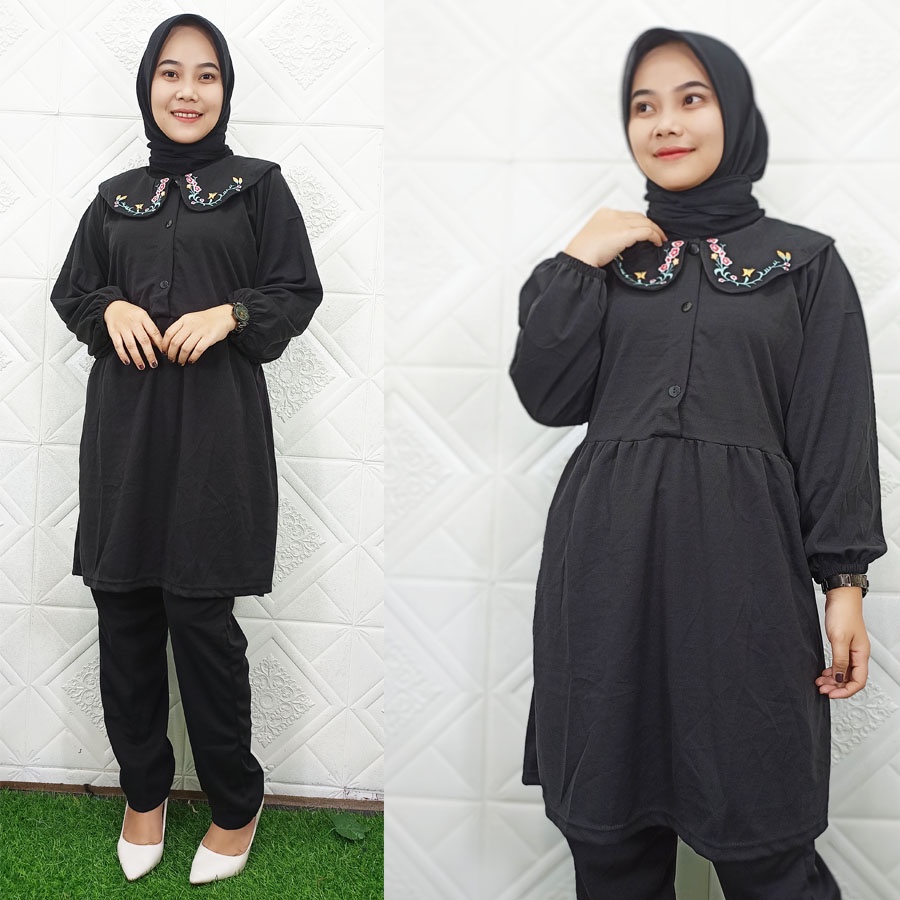 SETELAN TUNIK BUSUI + CELANA ZUVIA BORDIR KERAH GL FASHION