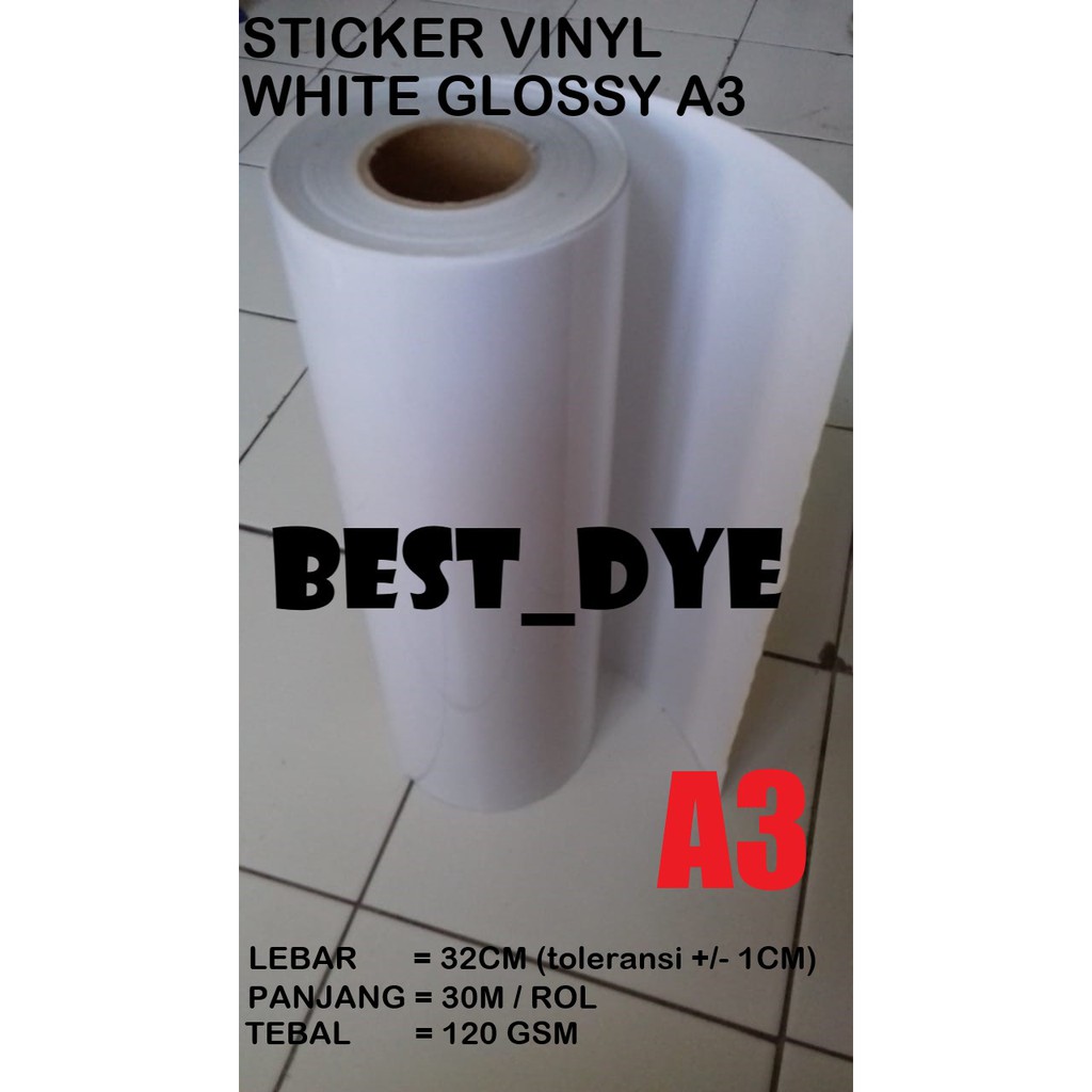 

Sticker Vinyl Inkjet White Glossy 120 GR, A3= 32 Cm x 30 M, 1 Roll
