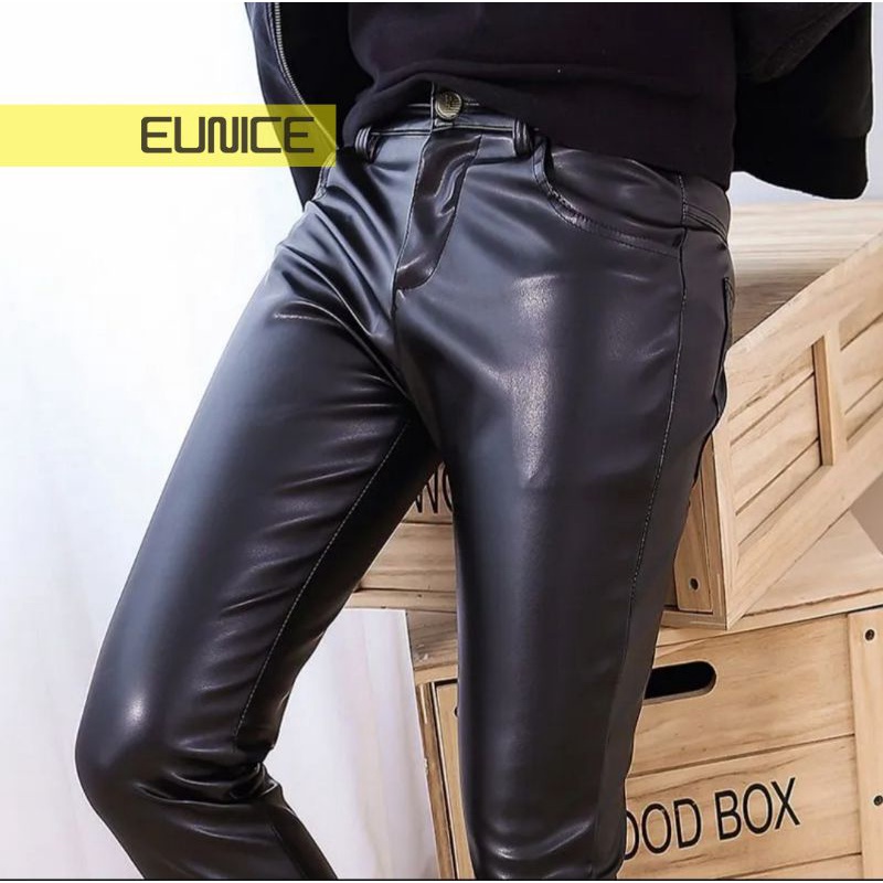 FAUX LEATHER PANTS CELANA PRIA KULIT TERBARU SLIMFIT