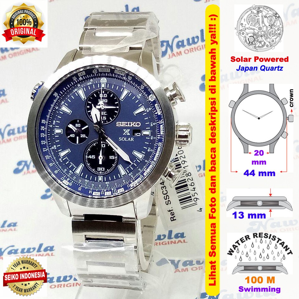 Seiko Prospex SSC347P1 Solar Chrono Flightmaster Blue - Jam Pria SSC347