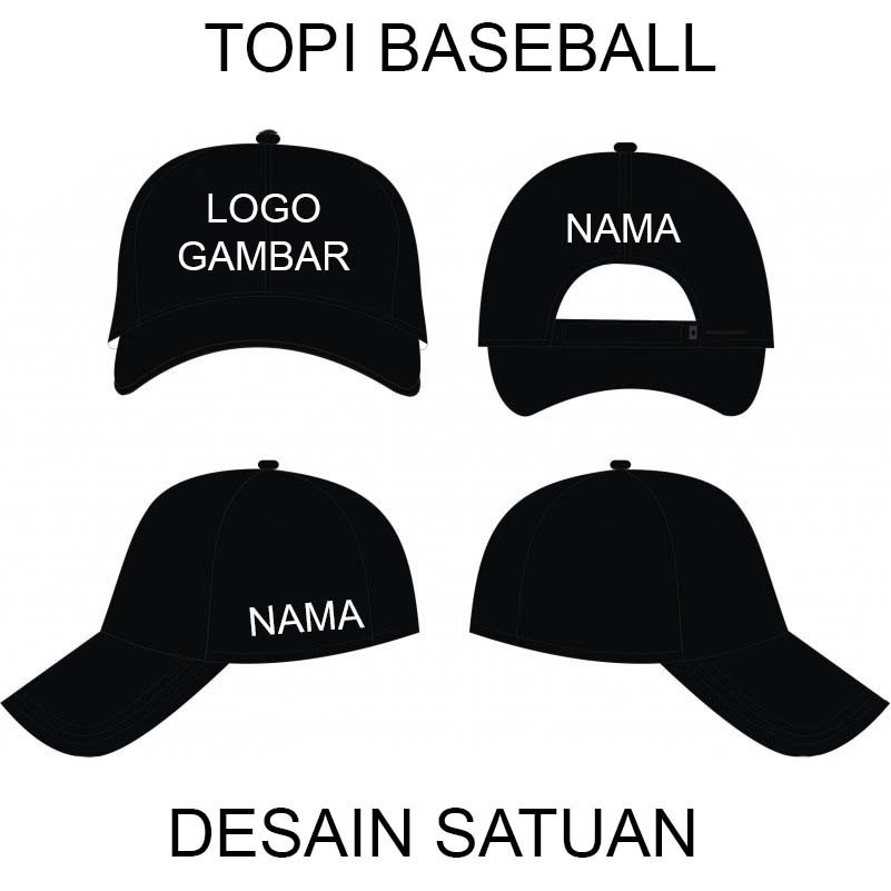 bordir topi baseball satuan desain custom logo nama tulisan