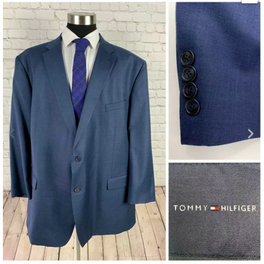 Tommy Hilfiger Mens Pure Wool Blue Big and Tall Suit Jacket Sport Coat 100% Baru