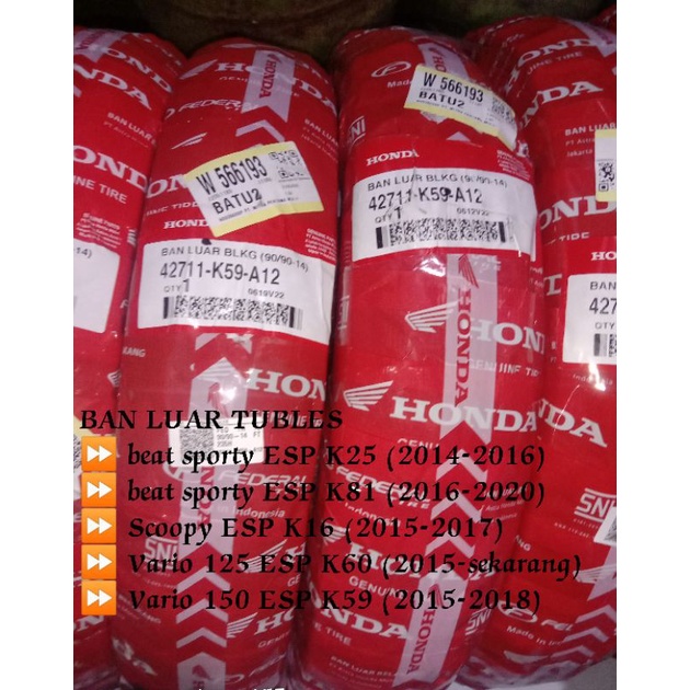 ban luar tubles 90/90-14 beat vario Scoopy ori honda