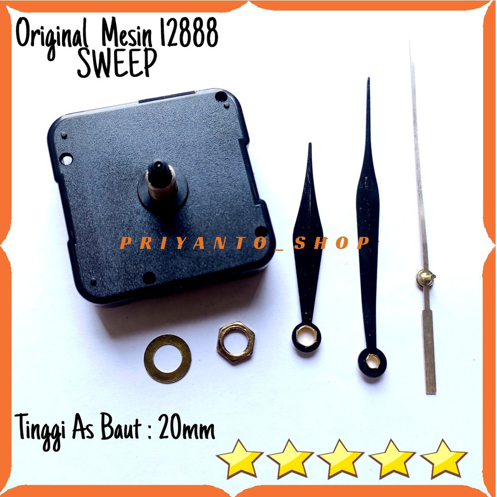 Original Mesin Jam Dinding 12888 Sweep Movement Hemat Batrei 20mm Free jarum