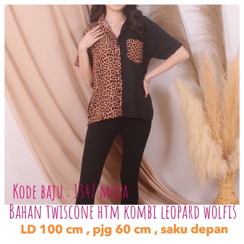 atasan kemeja leopard / kemeja leopard twotone