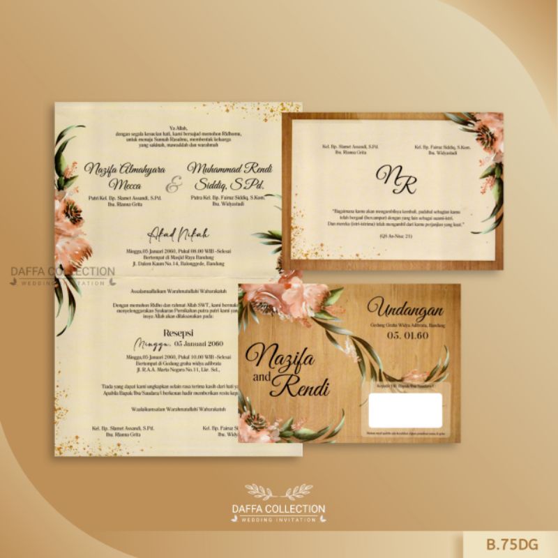 [50 Pcs] Undangan Pernikahan Motif Bunga | Free Plastik, Label, Thanks Card & Video Undangan