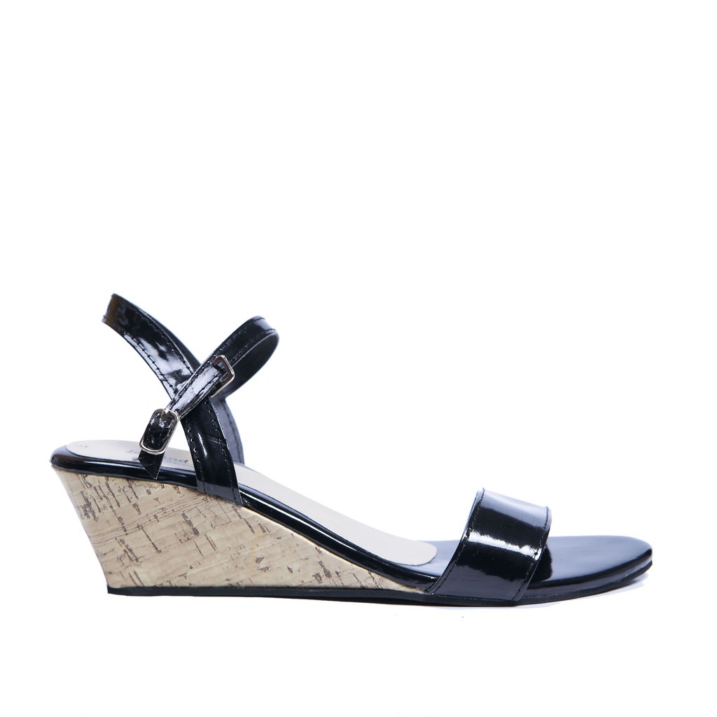  Sandal  Wanita  Wedges sampan WG015 Black Sandal  Wedges 