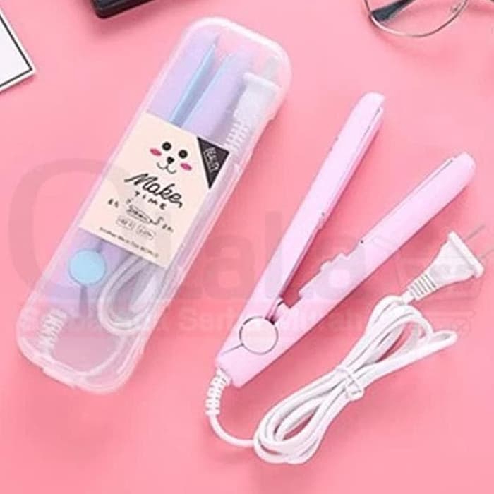 Catokan Mini Alat Catok Rambut Mini 2in1 Set Lurus dan Keriting Make Time Karakter-Pink