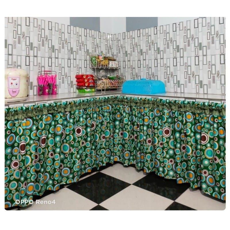 Gorden Kolong dapur Murah motif polkadot hijau