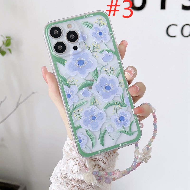 Fashion Beautiful Flowers Bracelet Soft Case HP OPPO A96 A3S Reno 5 6 7 7Z 4F Realme C1 8i 9i 9 Pro + C35 4G 5G Lanyard Clear Casing