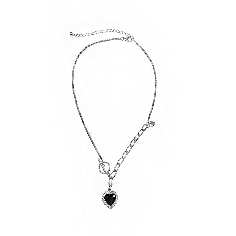 Kalung Rantai Klavikula Dengan Gesper Hati Warna Hitam Gaya Retro Untuk Wanita