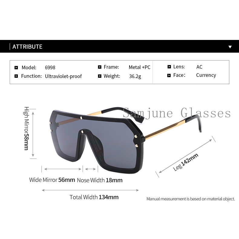 2022 Kacamata Hitam Wanita Model Frame Setengah Oversize Untuk Musim Panas / Outdoor