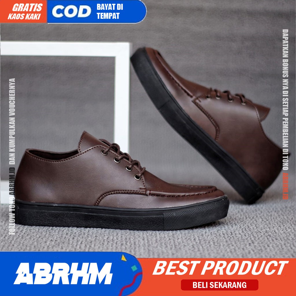 ABRHM X SAKA Sepatu Formal Pria Sepatu Pria Casual Pantofel Kulit Pu Premium Sepatu Kasual Cowok / Cowo Oxford Kerja Kantor Kuliah Kondangan Gaya Keren Kekinian Original Murah Terlaris