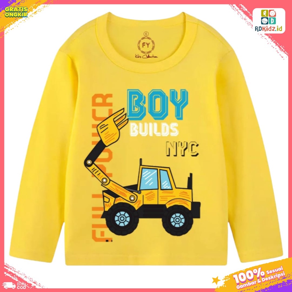 Rdkidzid Atasan Lengan Panjang Anak Laki Laki Baju Kaos Anak Cowok Motif Tractor Kuning