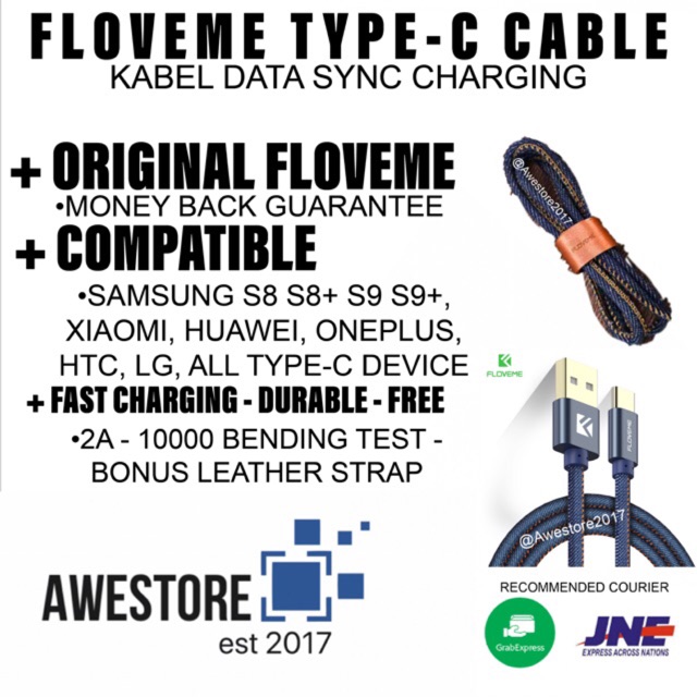 1M FLOVEME Kabel Data Type-C Denim Lightning Cable Sync Charger Original