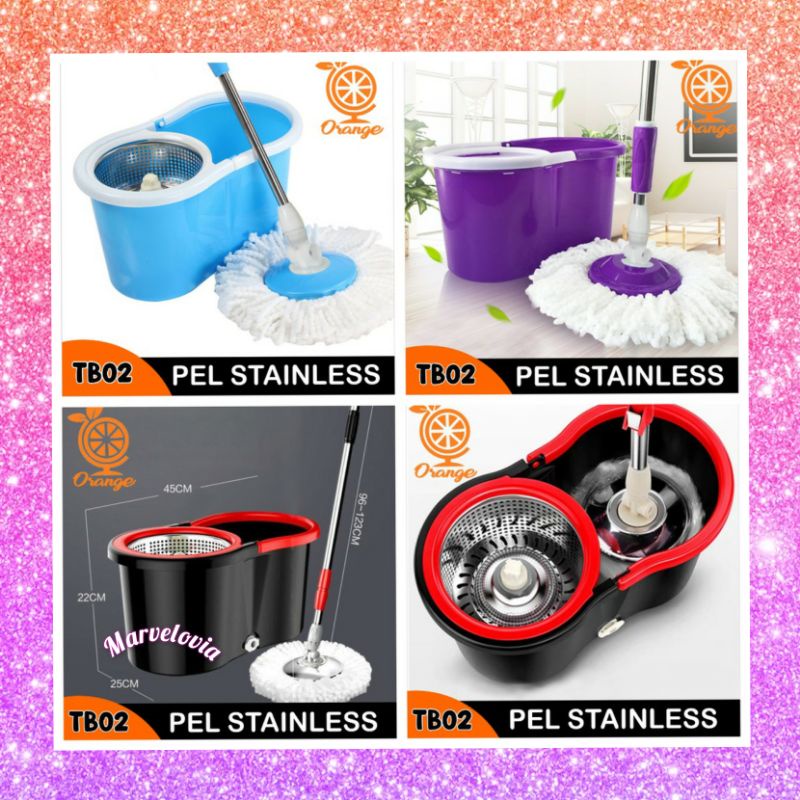 (Stainless) Spin Mop 360 Rotate Alat Pel Pembersih Lantai Super Rotary Pelan Praktis