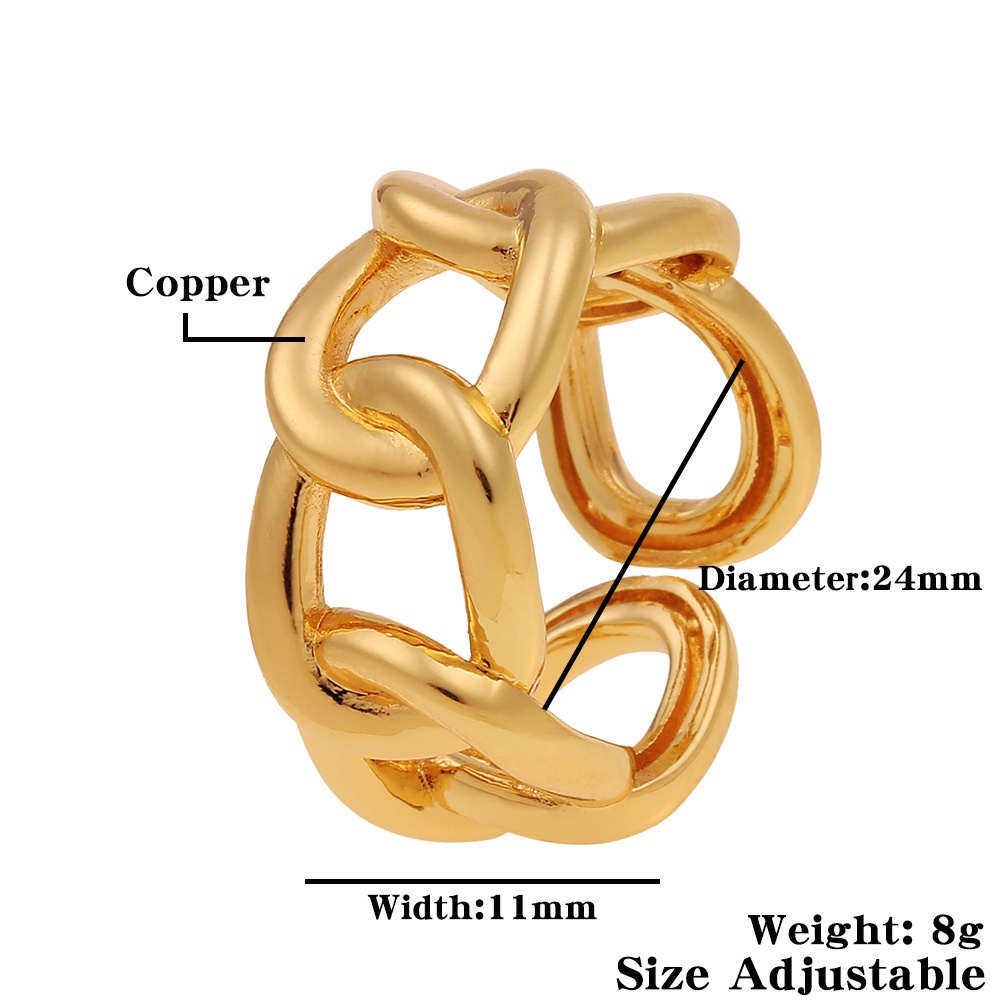 Perhiasan Tangan geometris lebar cincin Kuba link rantai cincin terbuka jari cincin adjustable ekor