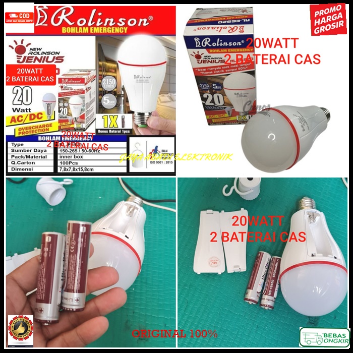G547 ORIGINAL 20 WATT LAMPU EMERGENSI EMERGENCI EMERGENCY LED PUTIH DARURAT DUA BATERAI CAS LEPAS 18