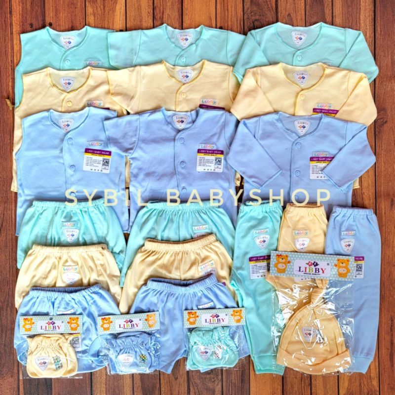 LIBBY Paket Lengkap Baju Bayi Original Newborn LIBBY &amp; Miyo 0-6M Polos Warna (Isi 31 Pcs)