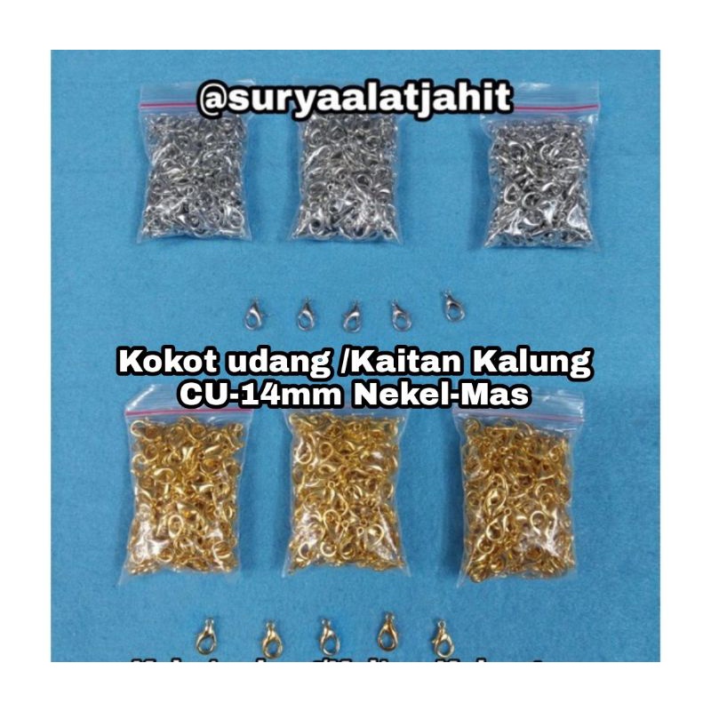 Kokot udang pengait 14MM mas/Nekel @100pcs rp.19.000/100pcs