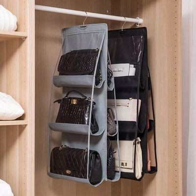 Rak Tas 6 Sekat Gantungan Tempat Penyimpanan Serbaguna Hanging Bag Organizer 6 Pocket Susun Anti Debu Storage Mika Transparant