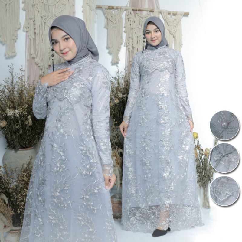 IndahKebaya | GAMIS LEBARAN / KEBAYA GAMIS SEKAR TILLE / DRESS MUSLIMAH TERBARU / GAMIS PESTA JUMBO