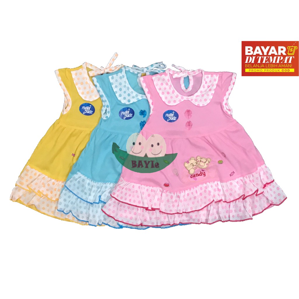 BAYIe - Baju Bayi Perempuan Dress motif Candy 2 Bear PLANET KIDS usia 0-12 bulan/Pakaian anak CeweK