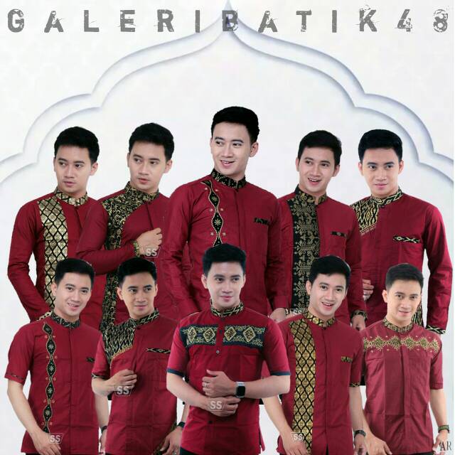 Koko pria putih / koko kombinasi / koko dewasa merah maroon / koko kombinasi / koko warna