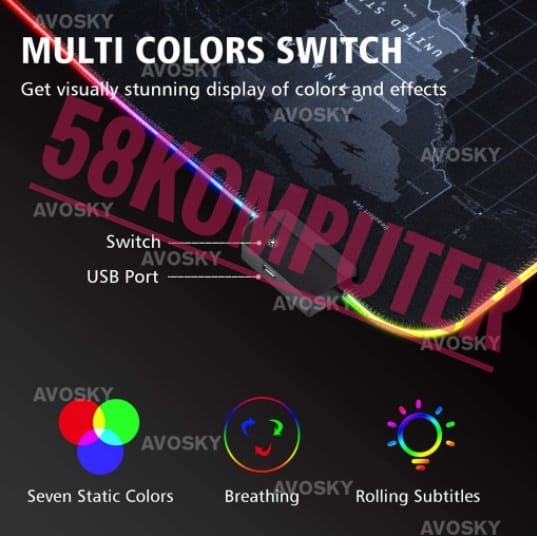 Mose Pad Rgb Rgb Xl Lampu Led Usb 300 X 800 X 4 Mm MOSE MAUSE MOUSE PAD GAMING LED RGB