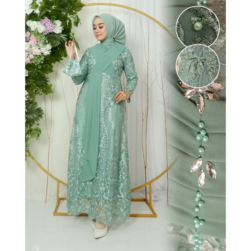 Gamis tille mix ceruty baby doll | Gamis pesta | Dress brukat jumbo maxi Size M L XL XXL