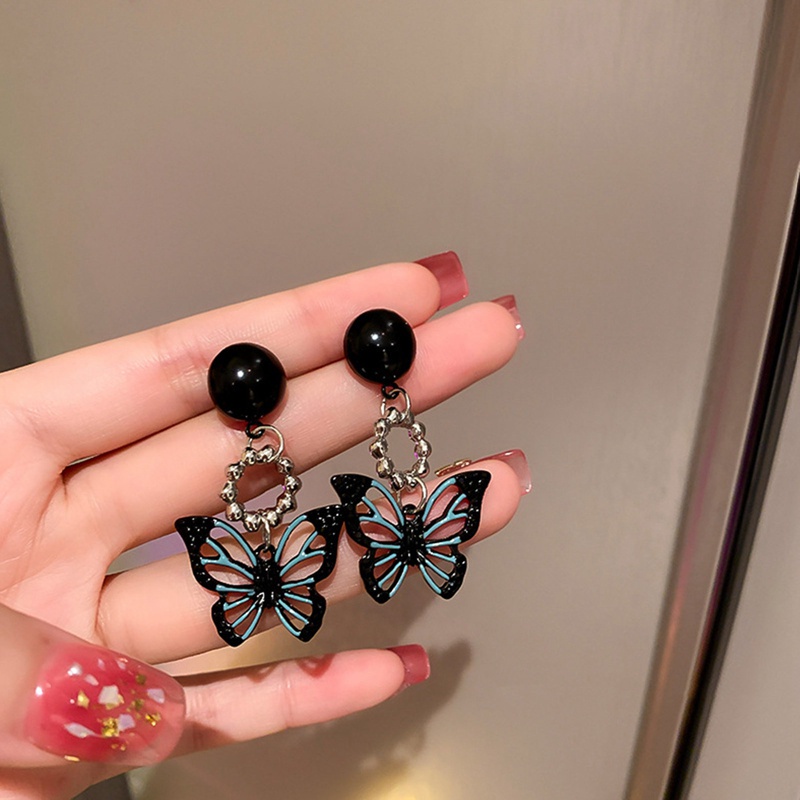 Korean Trendy 925 Silver Needle Dark Hollow Butterfly Earrings Fairy Advanced Earrings