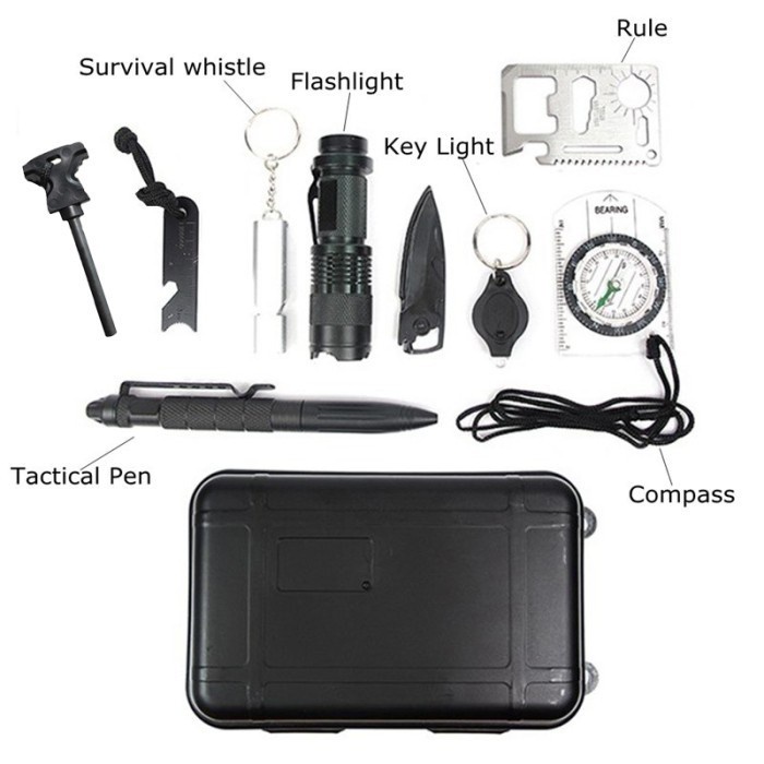 Paket Survival Kit 11in1 Multifunctional First Aid SOS Set Tools